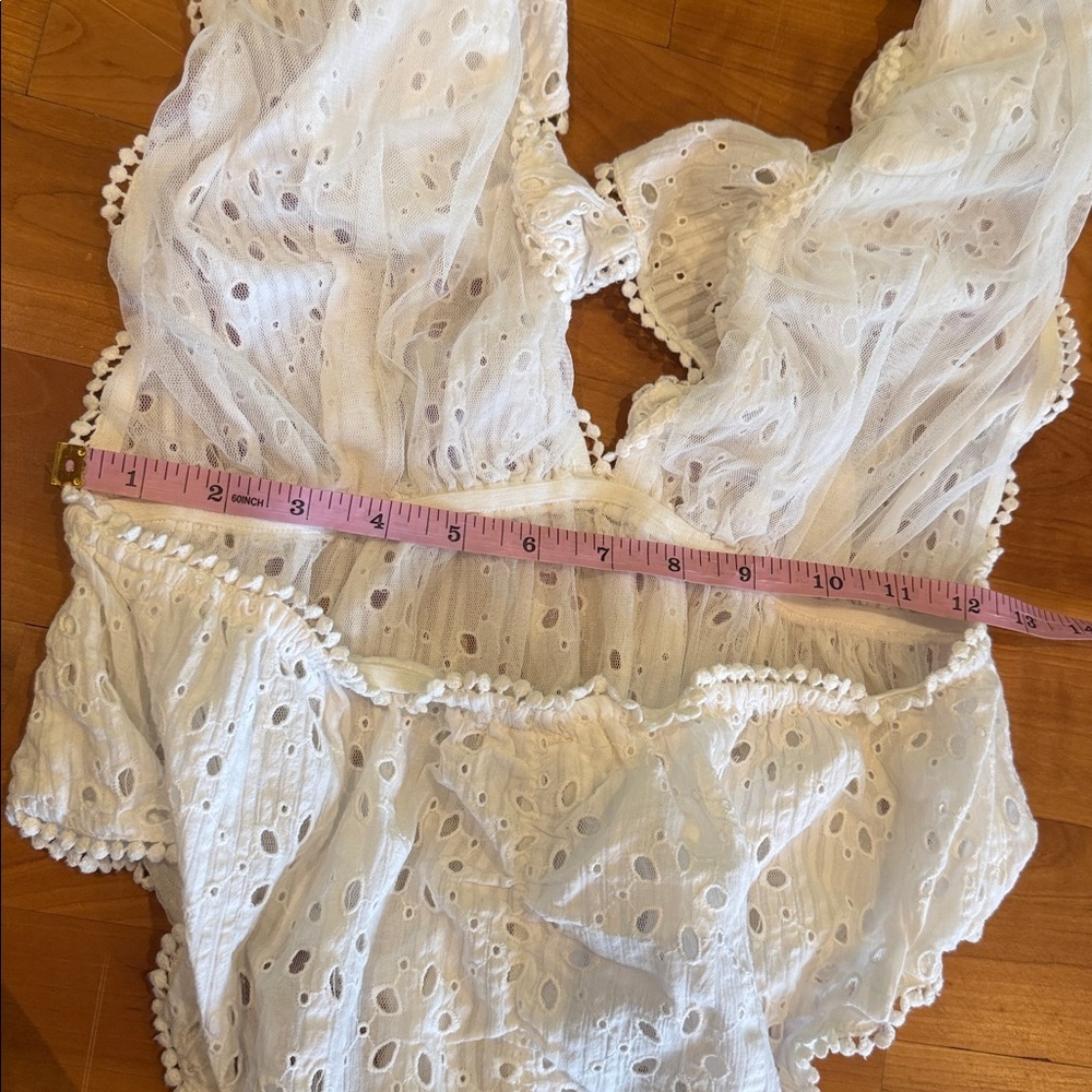 LoveShackFancy Peony White Eyelet Bodysuit NEW size L feminine top body suit - Picture 10 of 14